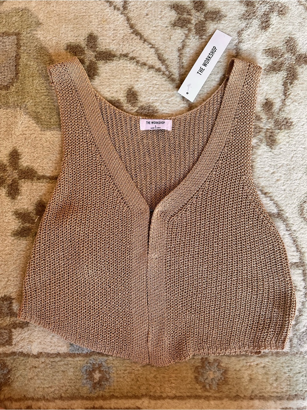 The Workshop Open Knit Sleeveless Sweater Vest Taupe Beige NWT Size S